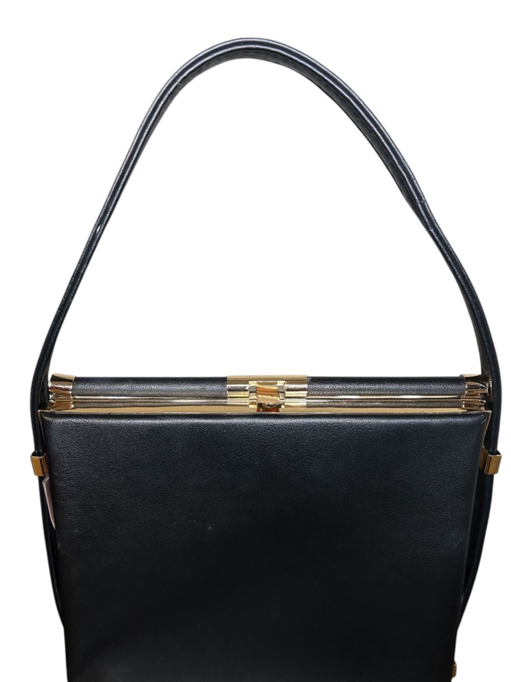 Minimalist and sleek Black Top-Handle Shoulder Bag with Gold Hardware - Picture 7 of 16